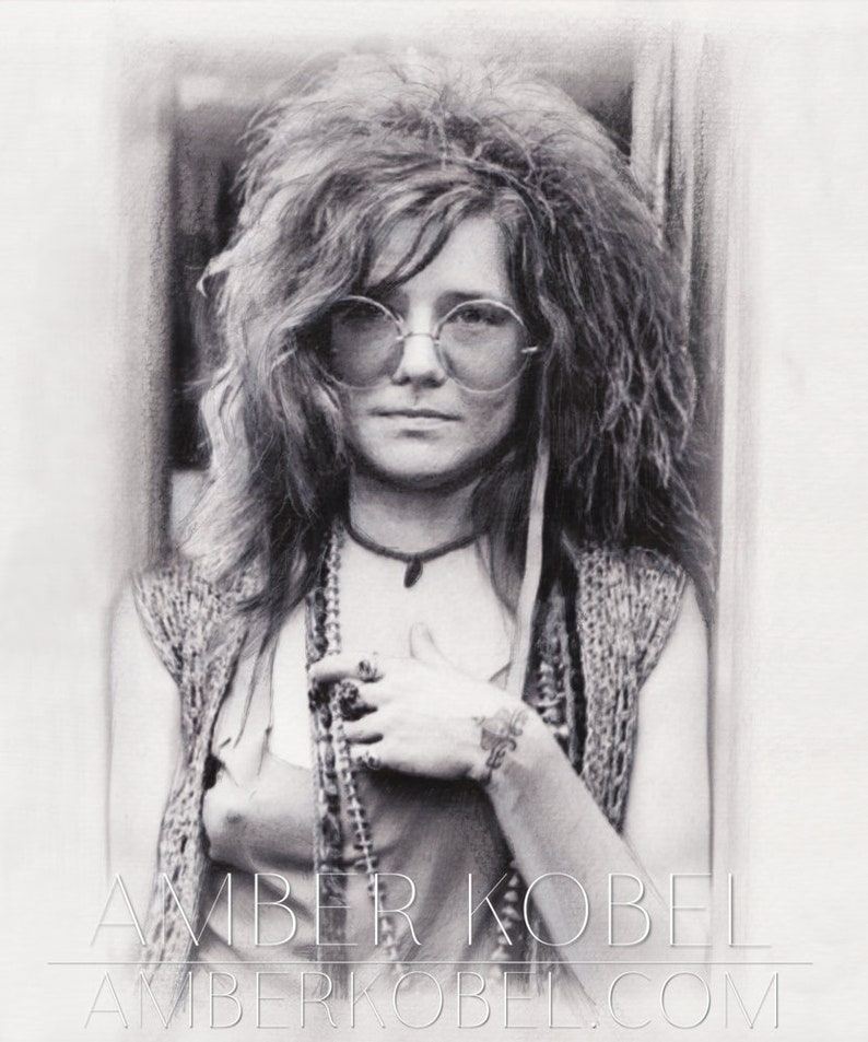 Janis Joplin Like a pearl, A pearl of a girl Pencil Portrait Realism image 1