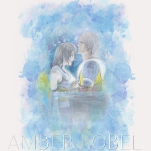 FFX Yuna & Tidus Love Scene in Macalania Woods - FF10 Final Fantasy 10 - Watercolor Painting