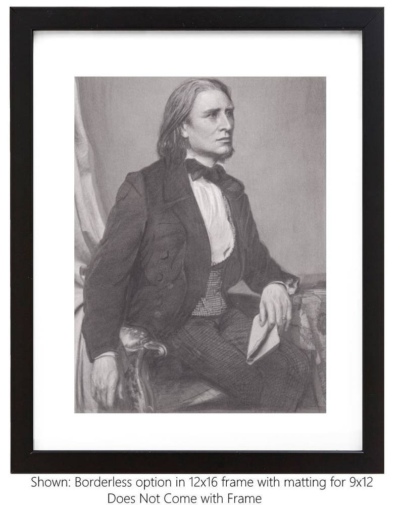 Franz Liszt Black and White Realism Pencil Drawing Print image 6