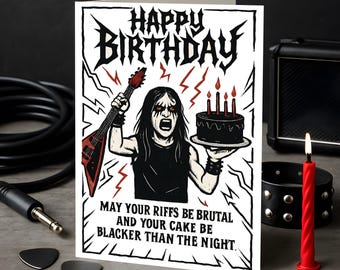 Metalhead Birthday Printable Card 5x7 – Heavy Metal Comic Style Greeting Art  Digital Download