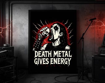 Death Metal Energy Poster 3:4 – Metalhead Skull Can Wall Artl Instant Digital Download