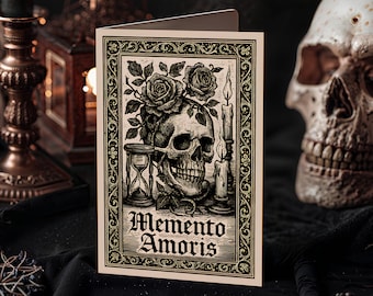 Gothic Midieval Valentine’s Day Card 5x7 – Memento Mori, Skull and Roses Love Digital Download