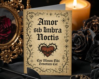 Printable Gothic Manuscript Valentine Card 5x7 – Medieval Occult Love Codex Style Digital Download