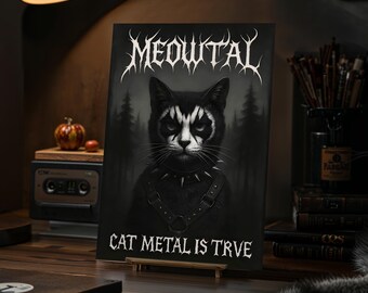 Printable  Cat Metal Poster 2:3 – Corpsepaint Meowtal Wall Art Digital Download
