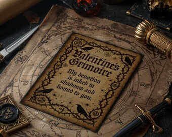 Gothic Medieval Printable Valentine’s Card 5x7 – Dark Manuscript Parchment Art, Occult Romance Digital Download