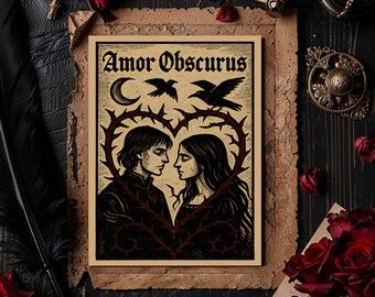 Gothic Valentine Printable Card  5x7  – Amor Obscurus Medieval Woodcut A Digital Download