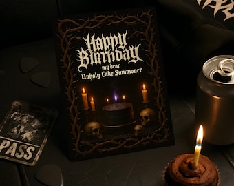 Dark Gothic Birthday Printable Card 5x7  – Unholy Cake Summoner Gothic Humor  Digital Download