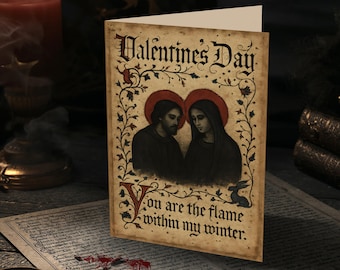 Dark Medieval Printable Valentine’s Card 5х7– Illuminated Manuscript Art, Gothic Love Art Digital Download