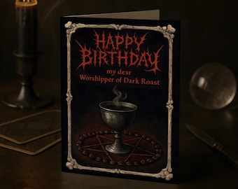 Occult Coffee Birthday Printable  Card 5x7 – Dark Humor Gothic Birthday Digital Download