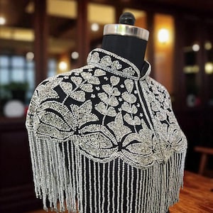 Silver handmade pearl bridal cape: Wedding & Evening shoulder Cover-Up