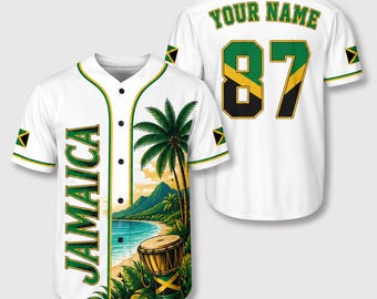Custom Jamaica Baseball Jersey, Personalized Your Name Number 87 Tee, Tropical Palm Tree Beach Graphic Apparel