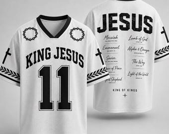 キング・ジーザス・メッシュ・フットボールジャージ、神の子羊のいばらの冠シャツ、クリスチャン信仰ナンバー11アクティブウェア