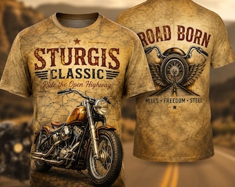 Ride The Open Highway All Over Print Unisex T Shirt, Vintage Chopper Cruiser Tee, Black Hills Heritage Retro Graphic Apparel