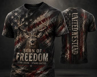 Born Of Freedom All Over Print Unisex T Shirt, United We Stand 1776 2026 Tee, Liberty Through Strength Stand United Apparel