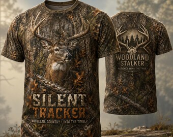 Silent Tracker All Over Print Unisex T Shirt, Woodland Stalker Whitetail Country Tee, Into The Timber Hunting Apparel
