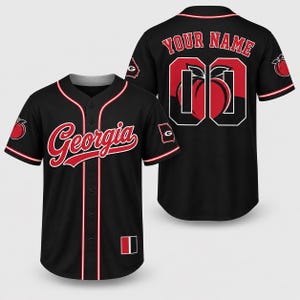 Georgia Baseball Jersey Custom Peach State Shirt Personalised Black Red Sportswear Map Fruit Patriotic Outfits Tailgate Gift