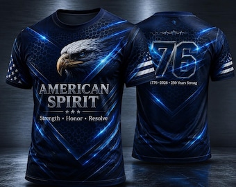 American Spirit All Over Print Unisex T Shirt, 250 Years Strong 1776 2026 Tee, Strength Honor Resolve Bald Eagle Apparel