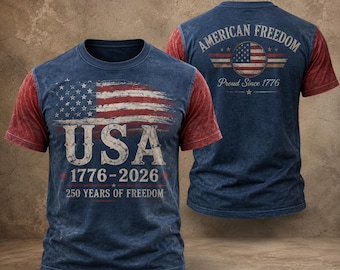 Usa All Over Print Unisex T Shirt, 250 Years Of Freedom 1776 2026 Tee, American Freedom Proud Since 1776 Apparel