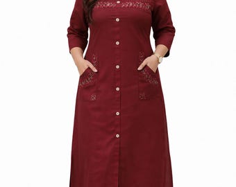 Conjunto de kurta burdeos bordado para mujer / Elegante conjunto indio a juego / Ropa étnica festiva