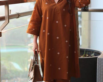 Conjunto Kurti Palazzo marrón chocolate para mujer / Atuendo Indo-Occidental / Moda bohemia