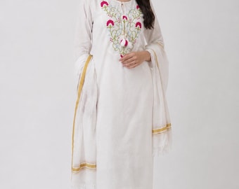 Conjunto de kurta y pantalón de Chanderi bordado con dupatta de Kota Doria, traje étnico forrado de algodón.