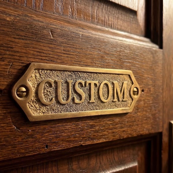 Custom Brass Door Sign Personalized Name Plate Vintage Victorian Style Plaque Hand-Assembled Metal Sign for Home Office Decor