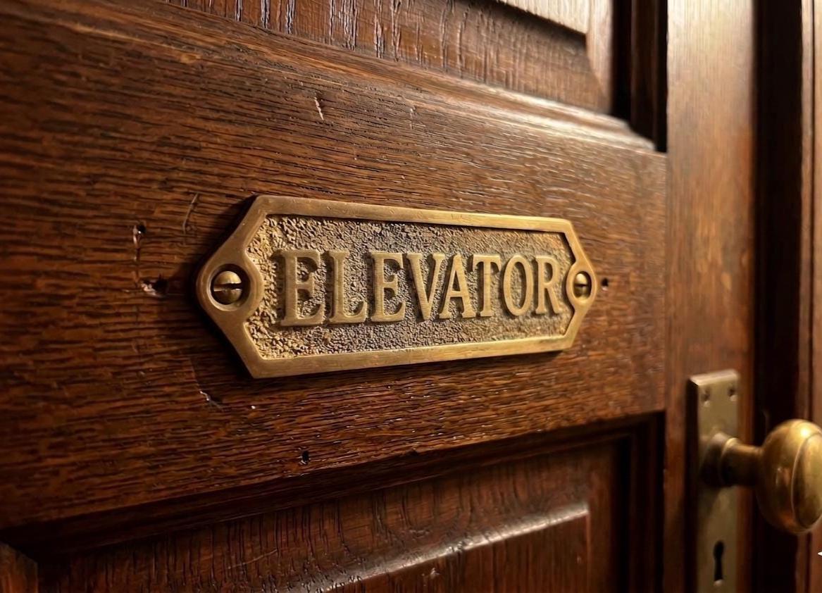 Antique Style Brass Elevator Sign - Victorian Cast Metal Door Plaque Industrial Office Decor Handcrafted Embossed Signage Solid Brass Plate