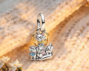 Disney Aristocats Duchess & Kittens Charm, Charm for Bracelet or Necklace, 925 Sterling Silver Charm, Best Gifts, Pandora Compatible Charm