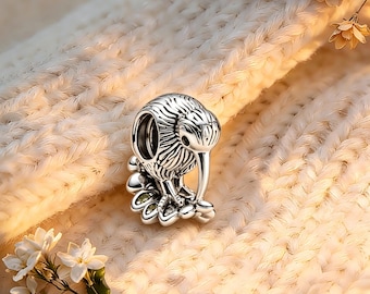 Kiwi & Fern Leaf Charm Pendant, Charm for Bracelet or Necklace, 925 Sterling Silver Charm, Best Gifts, Pandora Compatible Charm