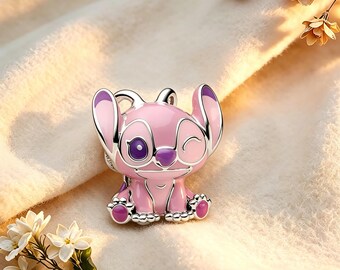 ディズニー リロ＆スティッチ エンジェル チャーム ペンダント、ブレスレットやネックレス用チャーム、925スターリングシルバーチャーム、最高のギフト、パンドラ互換チャーム