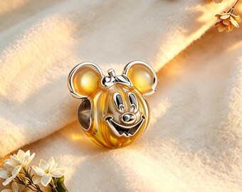 ディズニー ミッキーマウス パンプキン チャーム ペンダント、ブレスレットやネックレス用チャーム、925スターリングシルバーチャーム、最高のギフト、パンドラ互換チャーム