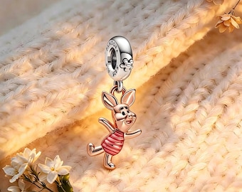 Disney Winnie the Pooh Piglet Charm Pendant, Charm for Bracelet or Necklace, 925 Sterling Silver Charm, Best Gifts, Pandora Compatible Charm