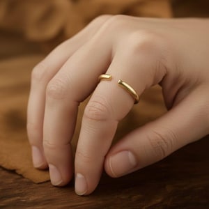 Minimalist Gold Open Ring for Women, Thin Adjustable Cuff Ring, Simple Dainty Band, Modern Geometric Jewelry, Everyday Staple Gift for Her