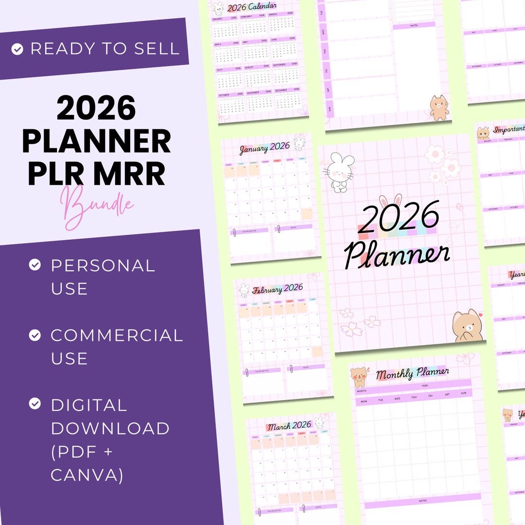 2026 Kawaii Planner Canva Template | PLR MRR, Printable (digital ...