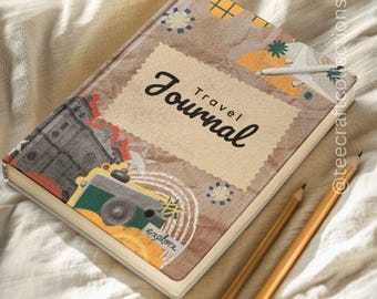 Travel Collage Journal Hardcover, Vintage Camera & Plane Notebook
