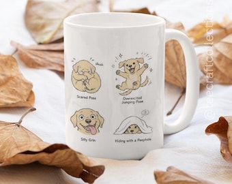 Dog Doodle Ceramic Mug, Puppy Poses Coffee Cup, Dog Lover Gift (11oz 15oz)