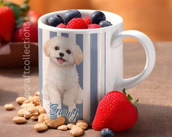 Personalized Dog Mug | Blue Stripe Custom Pet Coffee Cup | Dog Mom Gift
