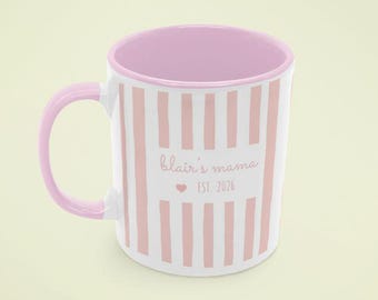 Blair's Mama est. 2024 Mug | Striped Pink Accent Coffee Mug