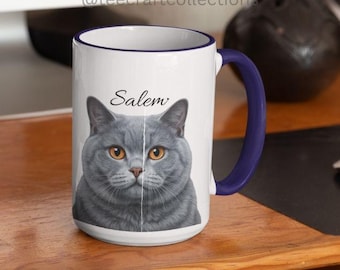 Gray Cat Portrait Salem mug | Accent Coffee Mug