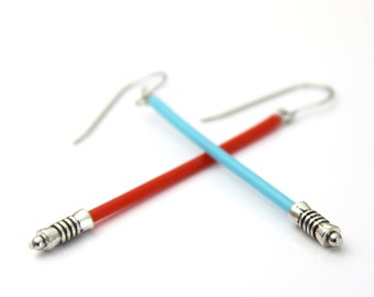Pendientes de saber claro - Jedi espada joyería colgante pendientes rojo verde azul rosa plata diversión simple ligero - plata de ley