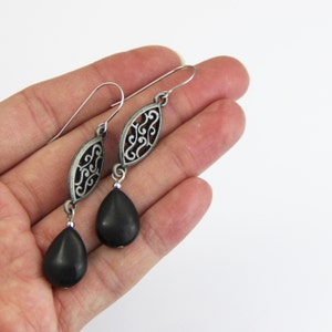 Death Eater Trail of Darkness Matte Gray Filigree Death Eater Earrings Black Antique Silver Intricate Detail Long Earrings image 3