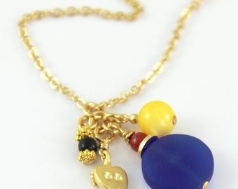 Take a Bite - Gold Apple Charm Pendant Necklace Chain - Royal Cobalt Blue Red Yellow Black Pendant Inspired by Snow White