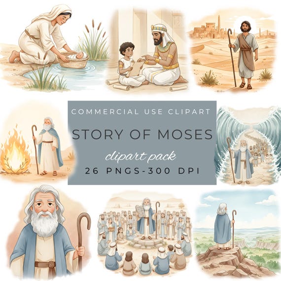 Moses Clipart, Biblical Scenes Clipart, Kids Bible Study Images, Christian Art, Old Testament Illustrations, Moses Graphics by ClipartCuriosity