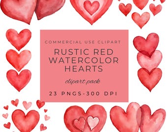 Clipart de corazones de acuarela, gráficos de amor rojos, perfectos para invitaciones y manualidades DIY, regalos de San Valentín