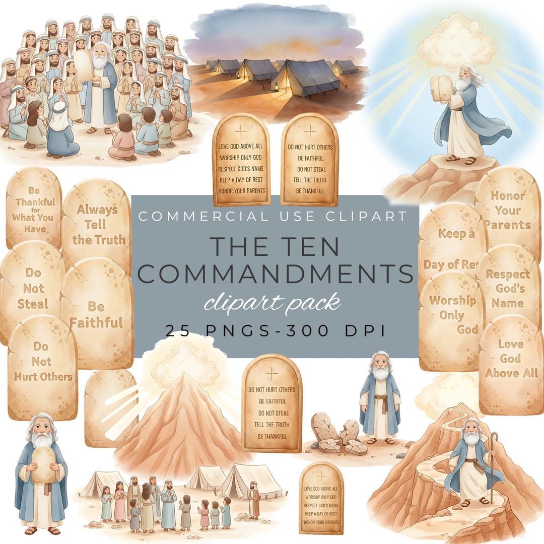 The Ten Commandments Clipart, Instant Download, Bible Story Images ...
