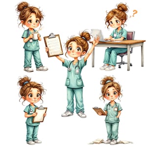 Quirky Nurse Clipart Bundle - Funny Nurse Clipart - Cute RN Illustrations for Stickers, Cards, Scrapbooking image 7