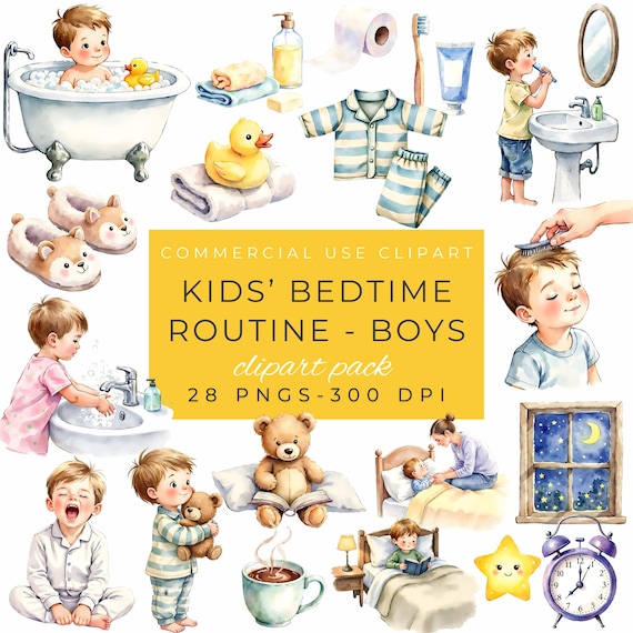 Kids Bedtime Routine Clipart, Kids Daily Activities, Daily Schedule PNG, Kids routine, Digital Download by ClipartCuriosity