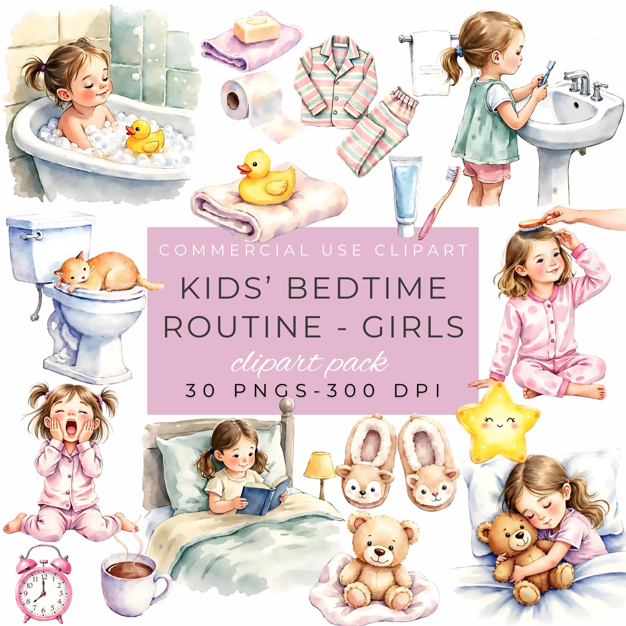 Kids Bedtime Routine Clipart, Kids Daily Activities, Daily Schedule PNG ...