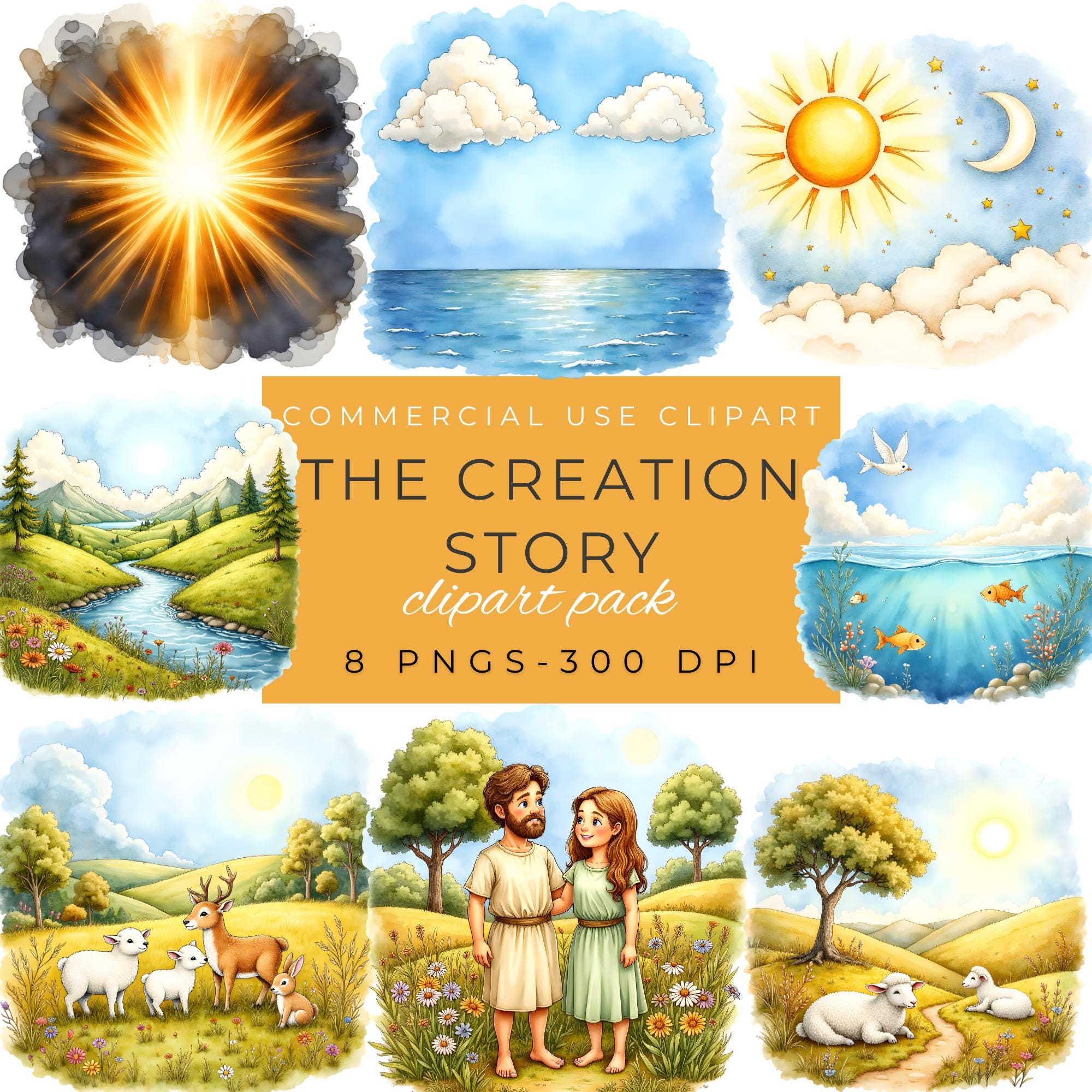 Adam and Eve Clipart, 7 Days of Creation Clipart, Bible Story PNG ...