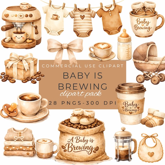 Baby Brewing Clipart, Coffee Baby Shower Graphics, Baby Shower Elements, Latte Art by ClipartCuriosity